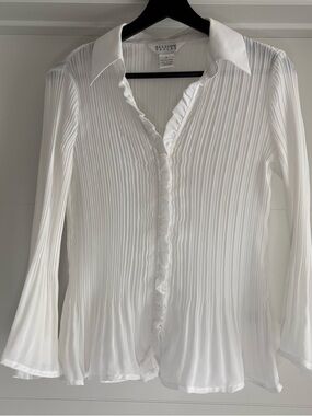 Allison Taylor White Pleated Button Down Blouse Wide Sleeves Preloved